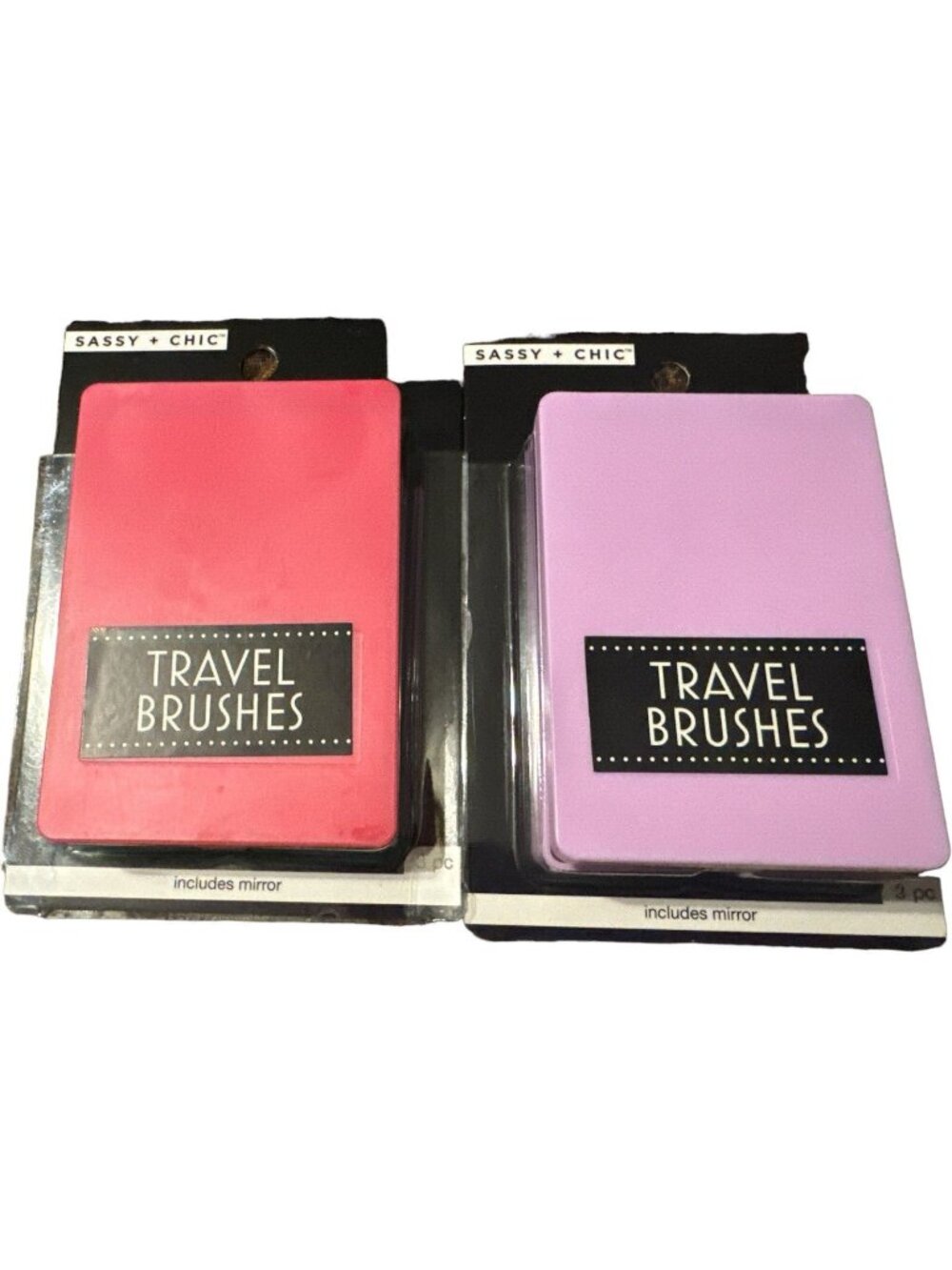 Set of 2 Sassy + Chic Travel Makeup Brush 3pc Set Lavender Pink